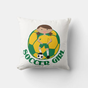 Fußball Mädchen 4 und Ball Grün und Gelb v2 Kissen