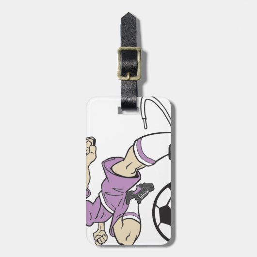 FUSSBALL-MÄDCHEN BRÜNETT GEPÄCKANHÄNGER (Vorderseite vertikal)