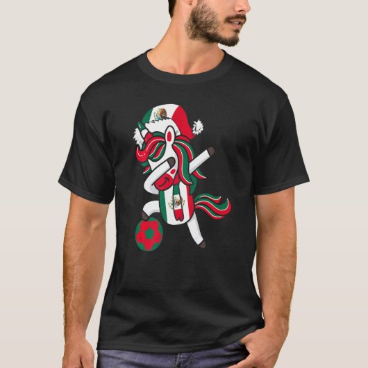 Fußball Mädchen Dabbing Einhorn Weihnachtshut Mexi T-Shirt (Vorderseite)