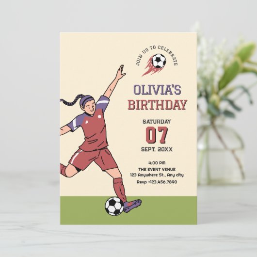 Fußball Mädchen Einladung (Stehend Vorderseite)