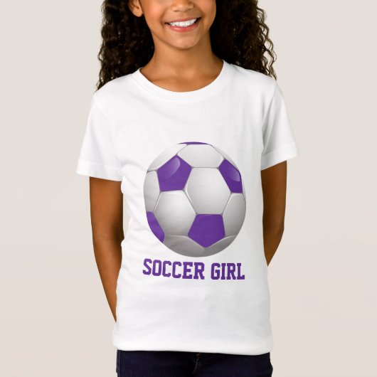 Fußball-Mädchen-Fußball-Ball lila und weiß T-Shirt (Vorderseite)