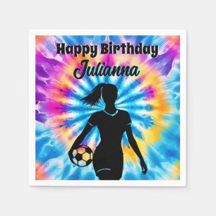 Fußball Mädchen personalisierte Tie-Dye Regenbogen Serviette