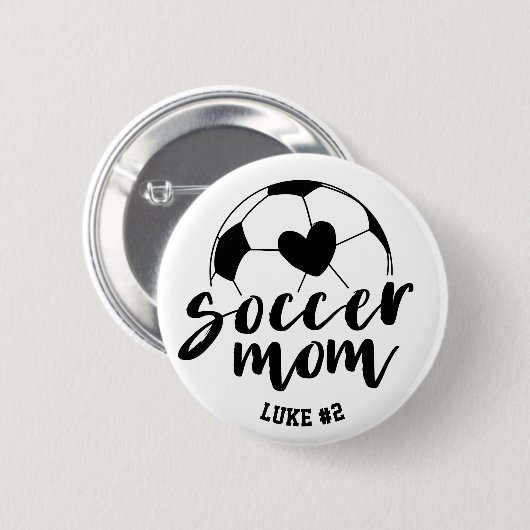 Fußball-Mama Herzball Personalisierter Name und Nu Button (Vorne & Hinten)