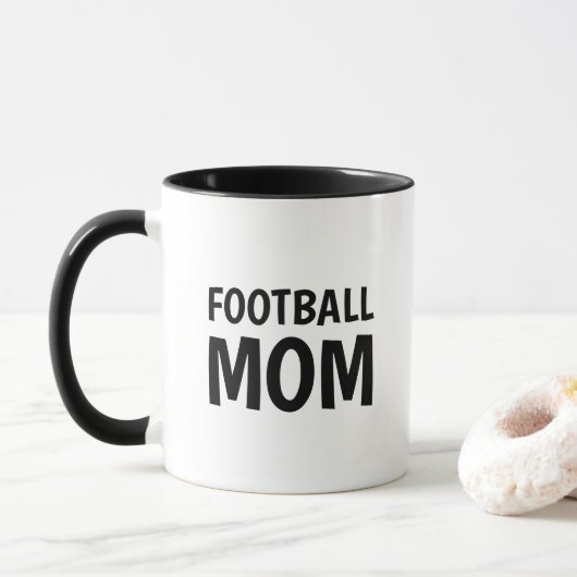 Fußball-Mama, Schwarz-weiße Zwei-Tone-Kaffee-Tasse Tasse (Mit Donut)