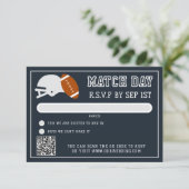 Fußball Match Navy Blue Wedding Game Day RSVP Karte (Stehend Vorderseite)