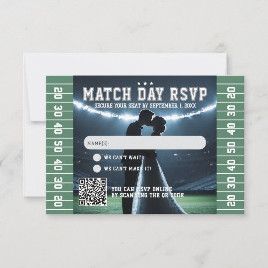 Fußball-Match-Ticket Hochzeit QR-Code RSVP Karte (Vorderseite)