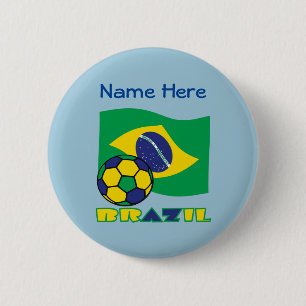 Fußball mit brasilianischer Flagge Brasilien Blau  Button