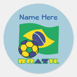 Fußball mit brasilianischer Flagge Brasilien Blau  Runder Aufkleber