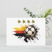 Fußball mit deutscher Flagge und vier goldene Ster Einladung (Stehend Vorderseite)