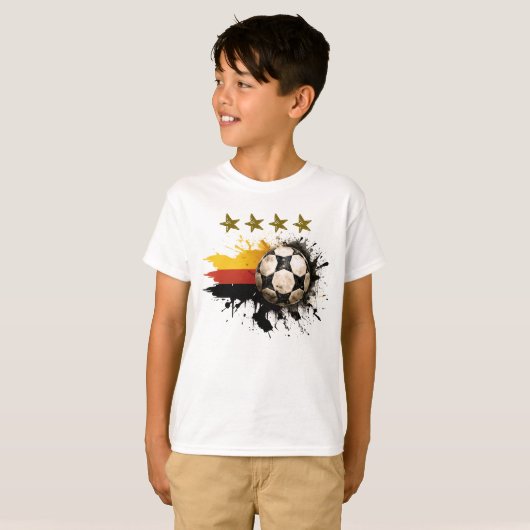 Fußball mit deutscher Flagge und vier goldene Ster T-Shirt (Vorne ganz)