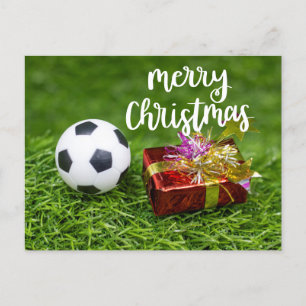 Fußball mit Geschenk Frohe Weihnachten Postkarte