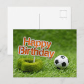 Fußball mit Happy Birthday auf Green Postkarte (Vorne/Hinten)