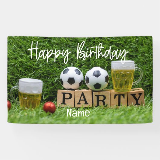 Fußball mit Happy Birthday mit Bier Banner (Horizontal)