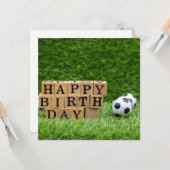 Fußball mit Happy Birthday Wort auf grünem Auto Karte (Vorderseite/Rückseite Beispiel)