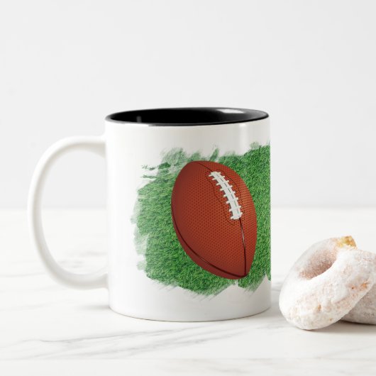 Fußball mit künstlerischer Abbildung von Gras pers Zweifarbige Tasse (Mit Donut)
