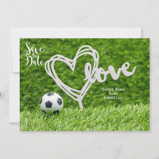Fußball mit Liebe für die Hochzeit speichern Sie d Einladung (Vorderseite)