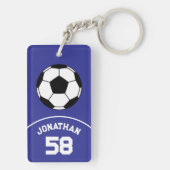 Fußball mit Name und Jersey Number Blue Schlüsselanhänger (Rückseite)