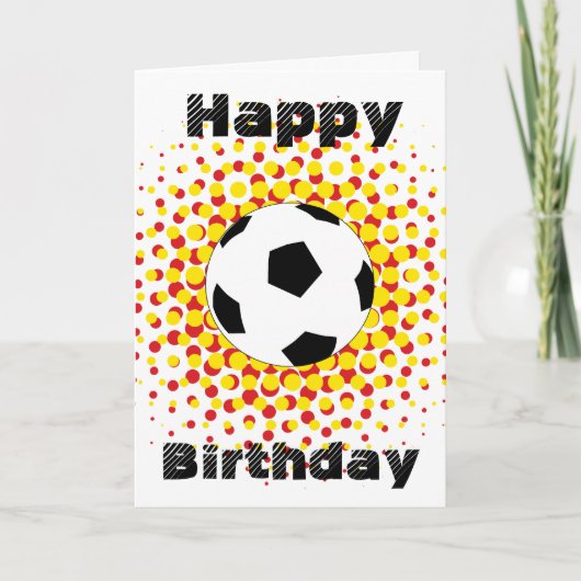 Fußball mit rot und gelb, Happy Birthday Karte (Vorderseite)