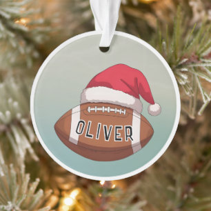 Fußball mit roter Weihnachtsmannmütze Name Weihnac Ornament