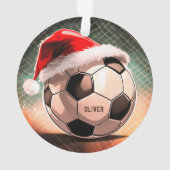 Fußball mit Roter Weihnachtsmannmütze Weihnachten Ornament (Rückseite)