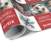 Fußball mit Weihnachtsmannmütze Snowflake Foto Geschenkpapier (Rolleneckpunkt)