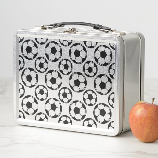 Fußball-Muster CUSTOM HINTERGRUNDFARBE Metall Brotdose (Beispiel)