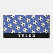 Fußball-Muster, Name auf blau und schwarz Schreibtischunterlage (Vorderseite)
