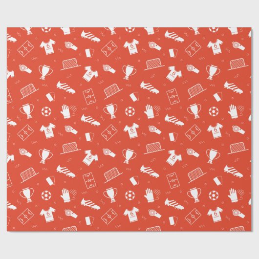 Fußball-Muster weiß rot Geschenkpapier (Flach)