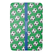 Fußball-Muster, weißer Name, blau und grün Badematte (Vorderseite Vertikal)