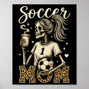 Fußball-Mutter-Skelett-Kaffee-Leopard-Stil Vintage Poster