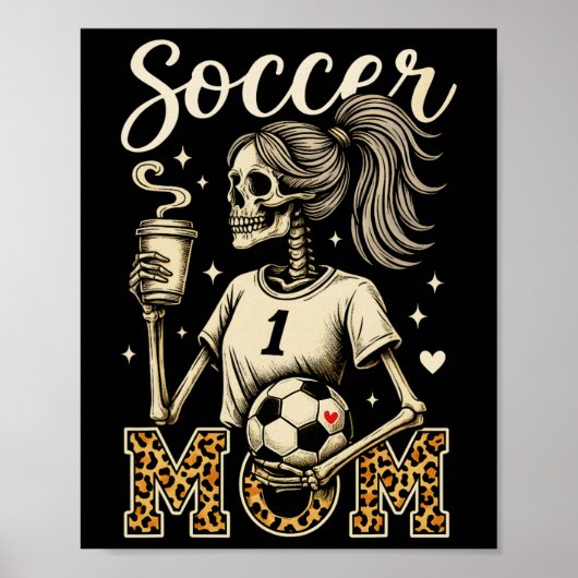Fußball-Mutter-Skelett-Kaffee-Leopard-Stil Vintage Poster (Vorne)