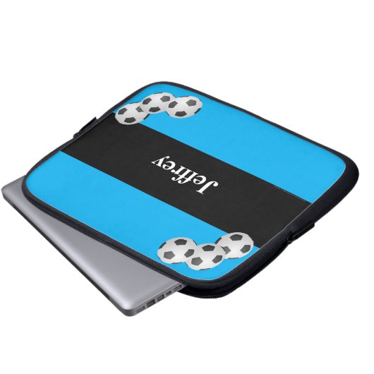 Fußball, Name, Blue & Black Computer Laptopschutzhülle (Vorne Knopf)