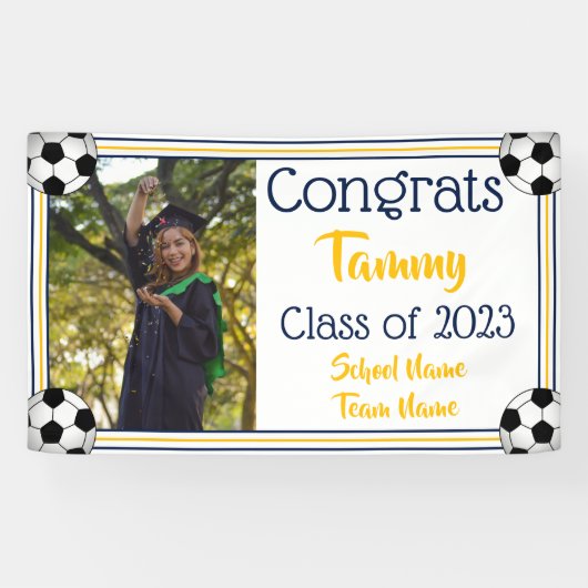 Fußball Navy & Gold Ein Foto Abschluss Banner (Horizontal)
