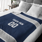 Fußball-Navy, Silver & White Personalisiert Fleecedecke