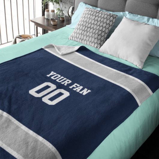 Fußball-Navy, Silver & White Personalisiert Fleecedecke