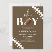 Fußball Oh Boy Brown White Baby Dusche Einladung (Vorderseite)
