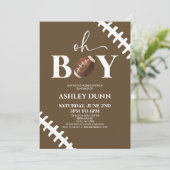 Fußball Oh Boy Brown White Baby Dusche Einladung (Stehend Vorderseite)