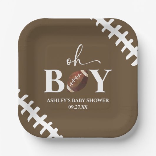 Fußball Oh Boy Brown White Baby Dusche Pappteller (Vorderseite)