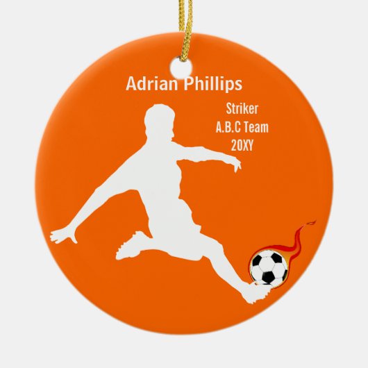 Fußball-Orange-Ornament Keramikornament (Vorne)
