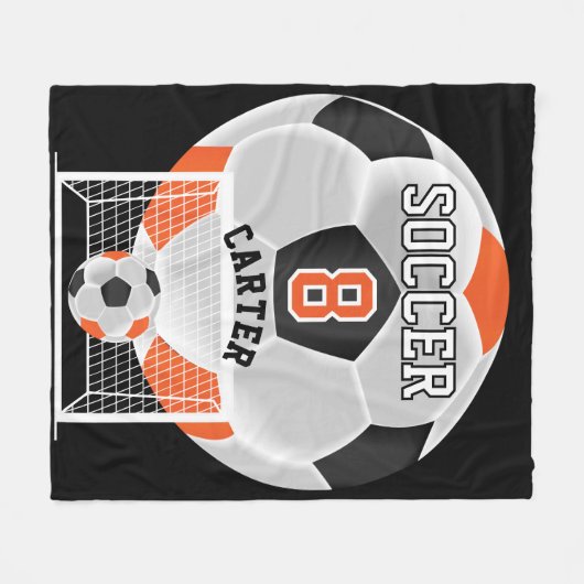 Fußball - orange, weiß und schwarz fleecedecke (Vorderseite (Horizontal))