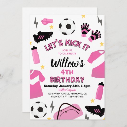 Fußball-Party Einladung | Einladungen von Mädchen (Vorne/Hinten)