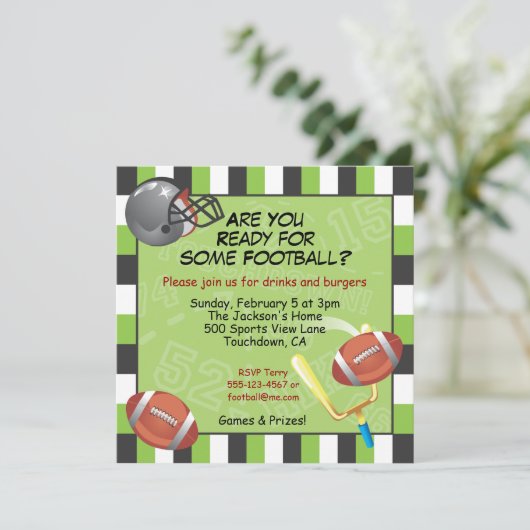 Fußball-Party Einladung für Erwachsene oder Kinder (Stehend Vorderseite)