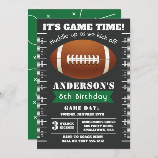 Fußball-Party Einladung in Grün (Vorne/Hinten)