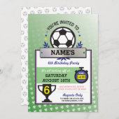 Fußball Party Sport Geburtstag Grüne Einladungen (Vorne/Hinten)