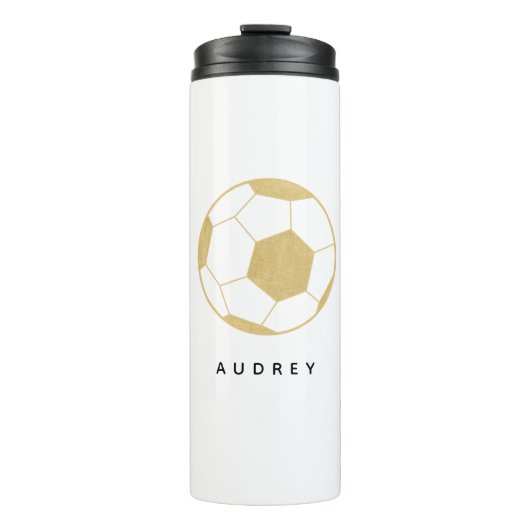 Fußball Party Sport Individuelle Name Gold Wasserf Thermosbecher (Vorderseite)