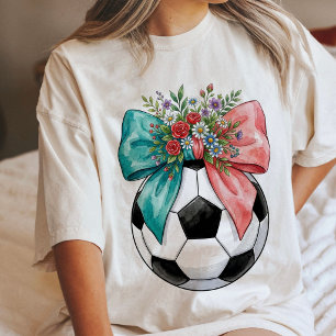 Fußball Pink Blaue Schleifen Florale Wasserfarben Tri-Blend Shirt