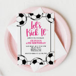 Fußball Pink Geburtstag Einladung<br><div class="desc">Heiß rosa,  schwarz und weiß Fußball Geburtstag</div>