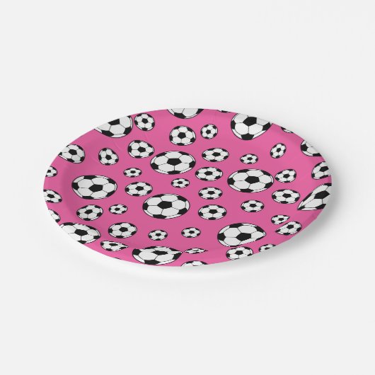 Fußball Pink Geburtstag Pappteller (Schrägansicht)