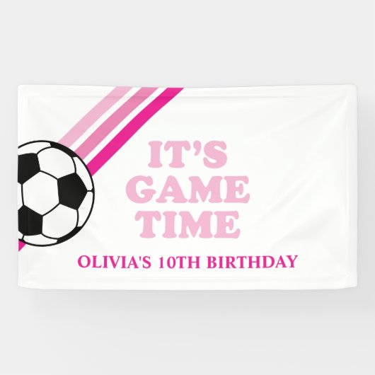 Fußball Pink Stripes Game Time Birthday Banner (Horizontal)