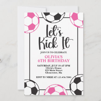 Fußball Pink und Schwarzer Geburtstag Einladung